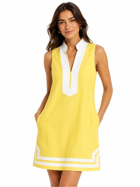 Eliza J Dresses & Skirts - NWT Eliza J Vibrant Yellow Linen Blend Mandarin Collar Sheath Dress 6